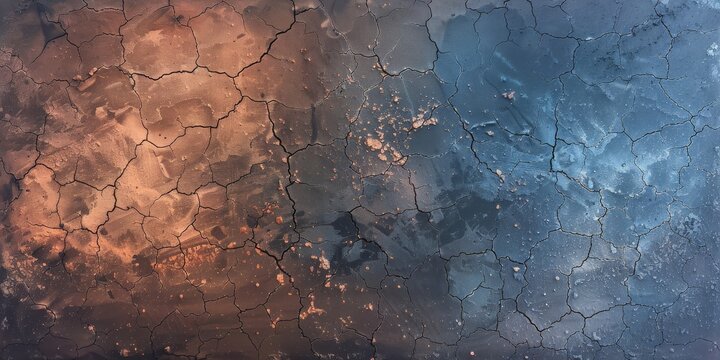 This is an intriguing abstract texture that beautifully blends warm and cool tones featuring a cracked surface design