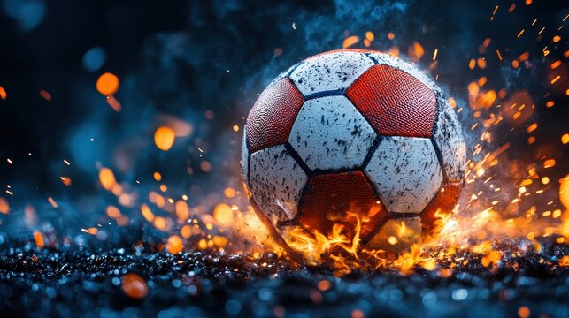 A dynamic soccer ball surrounded by vibrant sparks, capturing the thrill of the game and the energy of competition.