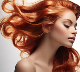 Naklejka premium Beautiful model with long smooth healthy red hair