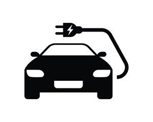 Obraz premium Electric car silhouette with plug icon vector. Electrical automobile cable and plug charging