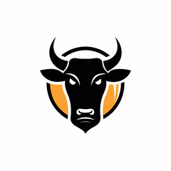 A bull with a yellow face and horns with a black and orange face, Bull graphic