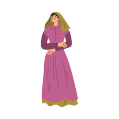Medieval Woman Nun Character in Standing Pose Vector Illustration