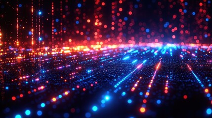 Vibrant Digital Abstract Background with Glowing Red and Blue Lights, Futuristic Technology Concept, High-Resolution Image for Modern Design, Innovation, and Tech-Themed Projects