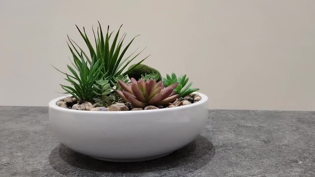 cactus with some stones decoration item on table