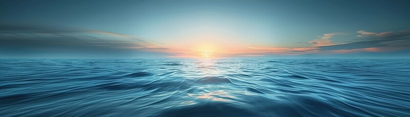 Obraz premium Serene Ocean Sunrise with Calm Waves and Vibrant Sky in Panoramic View