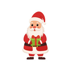 Cute Santa Claus with a gift box in his hands. Vector illustration