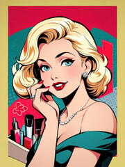 Retro Adervtisment Poster of Beautiful Blonde Selling Lipstick
