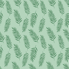 Seamless vector pattern with palm leaves. Background pattern with palm leaves. Designer wallpaper made of tropical leaves. Botanical texture design for prints, wall paintings and wallpapers.