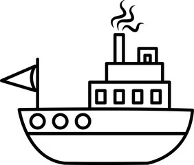 Vector illustration of a yacht or boat. A children's coloring book. Children can spend hours coloring it. Vector monochrome illustration. Ready to print. Coloring pages, stickers, design for children