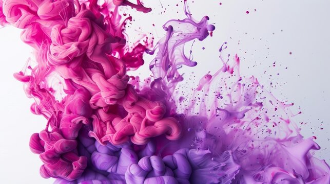 Fluid magenta and purple ink splashes with intricate patterns, Modern, Abstract Expressionism