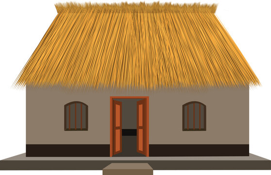Asian village hut vector. Poor cartoon house illustration isolated on white background. Indian rural village cottage icon