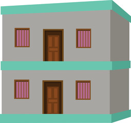 Cottage with two floors. Small town Wooden house apartment .  Vector illustration  isolated on white background