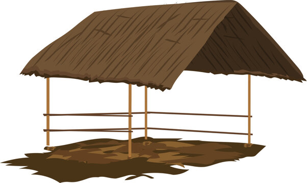 Indian village cowshed vector illustration isolated on white background