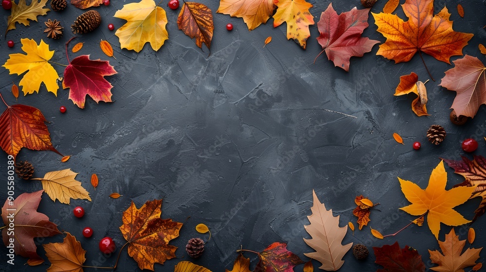 Poster a bunch of leaves and berries on a table