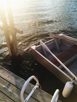 Rowboat Tied to Dock