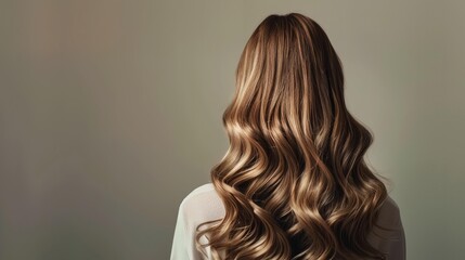 Fototapeta premium a woman with long, wavy hair in a white shirt