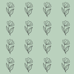 Seamless pattern with black line drawing flowers