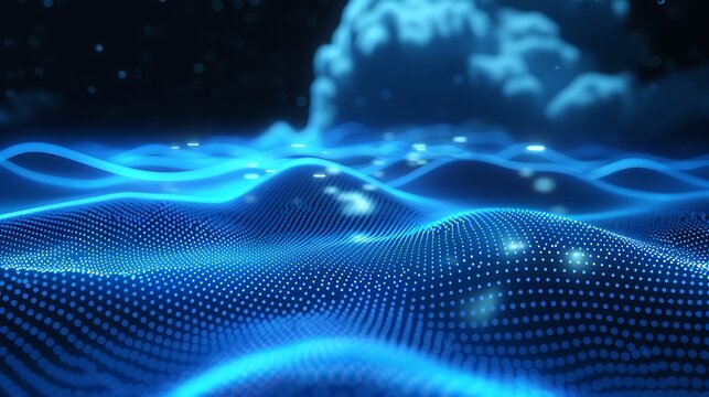 A high-resolution image of a cloud computing concept with data streams flowing to the cloud
