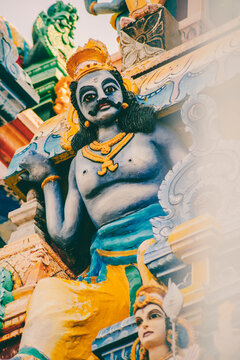 Colorful statue of Hindu God on the temple in Sri Lanka.