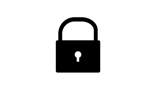 Security lock animation on a white background.