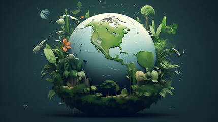 Naklejka premium green earth with natural, generate AI