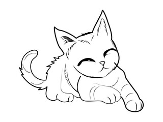 Cute Kitten drawing vector illustration for coloring book page for kids