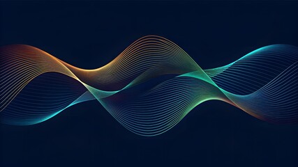 Abstract curved lines wave pattern overlay in dark teal blue-green colors for a modern Technology network abstract background. 3d rendering banner. 