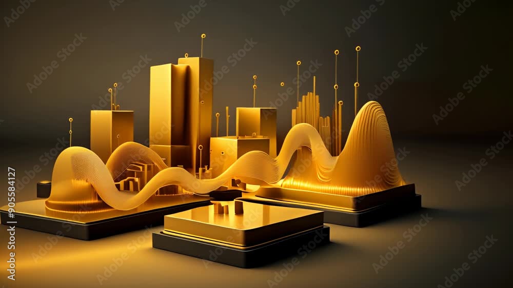 Aufkleber Technology abstract with shiny data wave flow. Science concept with glowing wires connected on futuristic background