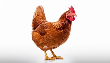 Fototapeta premium Full body of brown chicken hen standing isolated white background