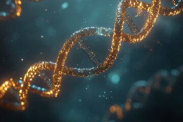 An illustration depicting DNA, showcasing its double-helix structure and highlighting the fundamental building blocks of genetics. The scene emphasizes the importance of DNA in biological research, ge