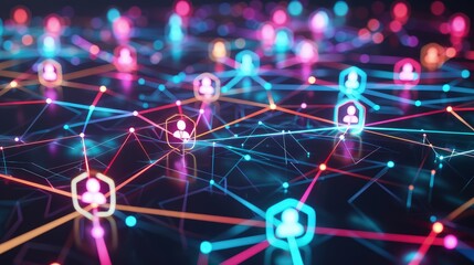 A conceptual visualization of CRM as a network, showing interconnected nodes representing different customer profiles linked by lines symbolizing communication pathways. 