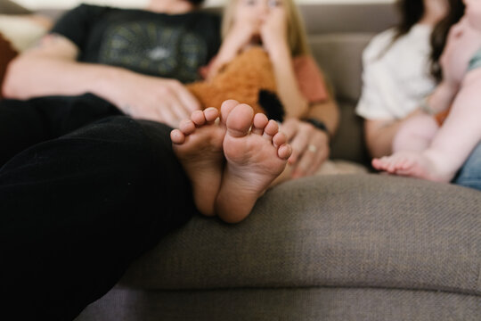 Family at home on the couch