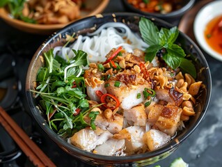 Cao Lau. The most popular Vietnamese dishes. A regional noodle dish from Hoi An, featuring thick...