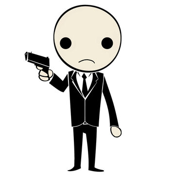 recommend clip art: Cartoon Character Hit Man Wearing a Suit and Tie Pointing a Handgun