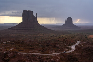 Dramatic storm over Monument Valley with lightning