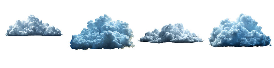 Set of a fluffy white cloud with soft edges and realistic textures, isolated on a transparent background.