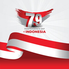 Anniversary 78th of Republic of Indonesia Independence day background with red white ribbon design