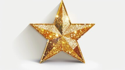 Fototapeta premium A golden star icon with a sparkling surface and soft shadow, symbolizing excellence and achievement, on white.