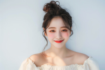 Beautiful young female with perfect skin. Natural beauty, cosmetics, skin care concept. Copy space