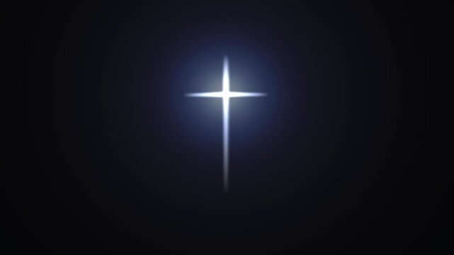 white glowing cross against a dark background.  A symbolic representation of hope, faith, and spiritual guidance. 