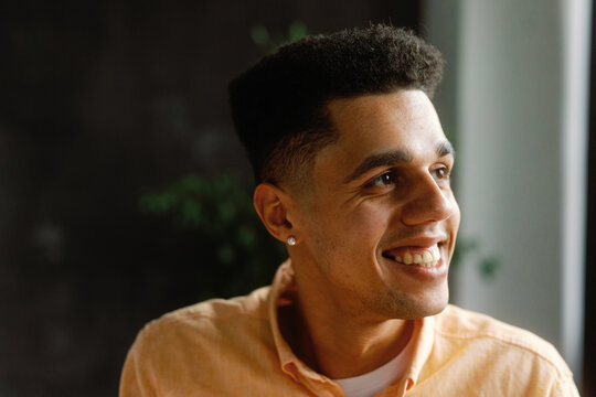 Smiling loft dark office creative worker occupation portrait