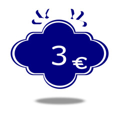 3€ white number, three euro, for web page and advertising.