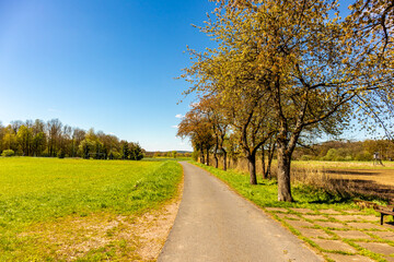 Fototapeta premium Unterwegs mit dem Fahrrad auf der 1. Werratal-Radweg Etappe von der Werraquelle bei Fehrenbach bis in Werratal bei Wernshausen - Thüringen - Deutschland