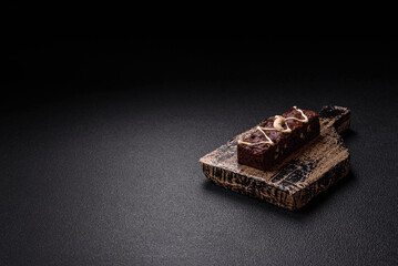 Delicious sweet brownies with chocolate and nuts