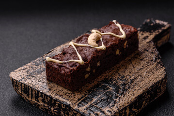 Delicious sweet brownies with chocolate and nuts