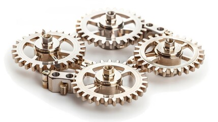 Gold gears on white background