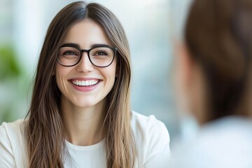Smiling Female Manager Interviewing an Applicant In Office	
