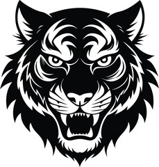 Silhouette of a angry tiger head at screaming moment