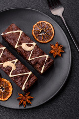 Delicious sweet brownies with chocolate and nuts