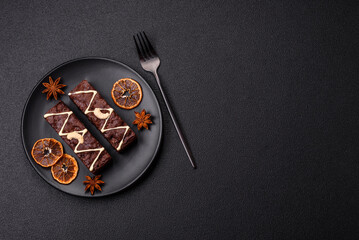 Delicious sweet brownies with chocolate and nuts